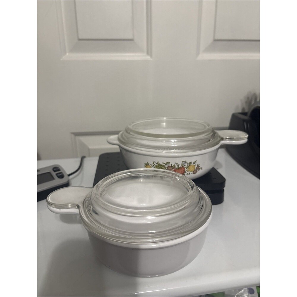 Corning Ware Set Spice Of Life & Plain Grab-It Bowl P-150-B With Glass Lid